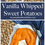 Vanilla Whipped Sweet Potatoes in a rectangular baking dish.