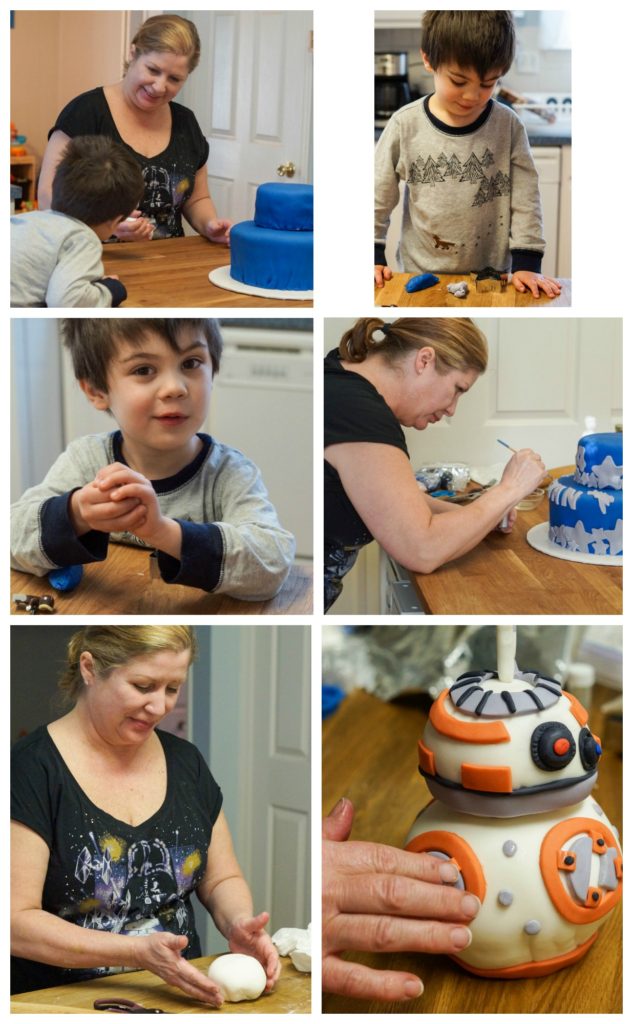 Decorating Star Wars Birthday Cake and decorating a BB8 with fondant.