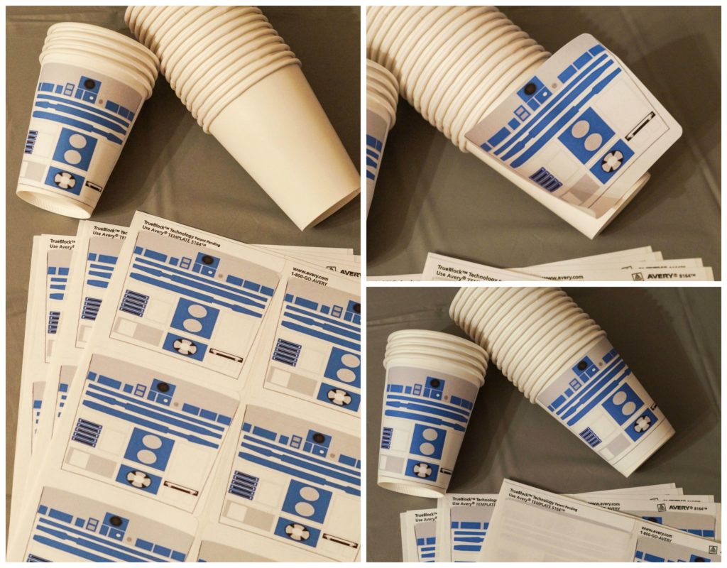 Placing R2-D2 Labels on Paper Cups.