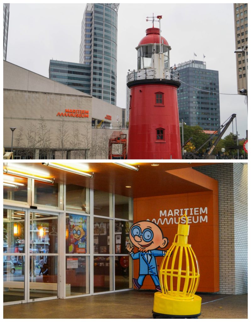 Entrance to Maritiem Museum with a red lighthouse
