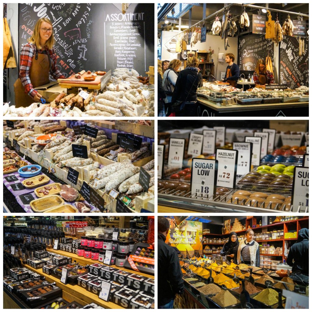 Stalls inside Markthal- spices, chocolates, and cured meats