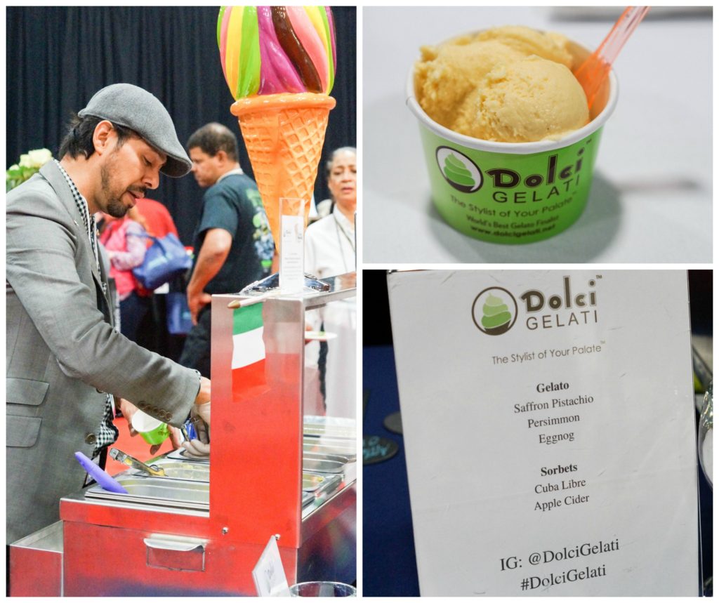 Scooping gelato into a green cup at Dolci Gelati.