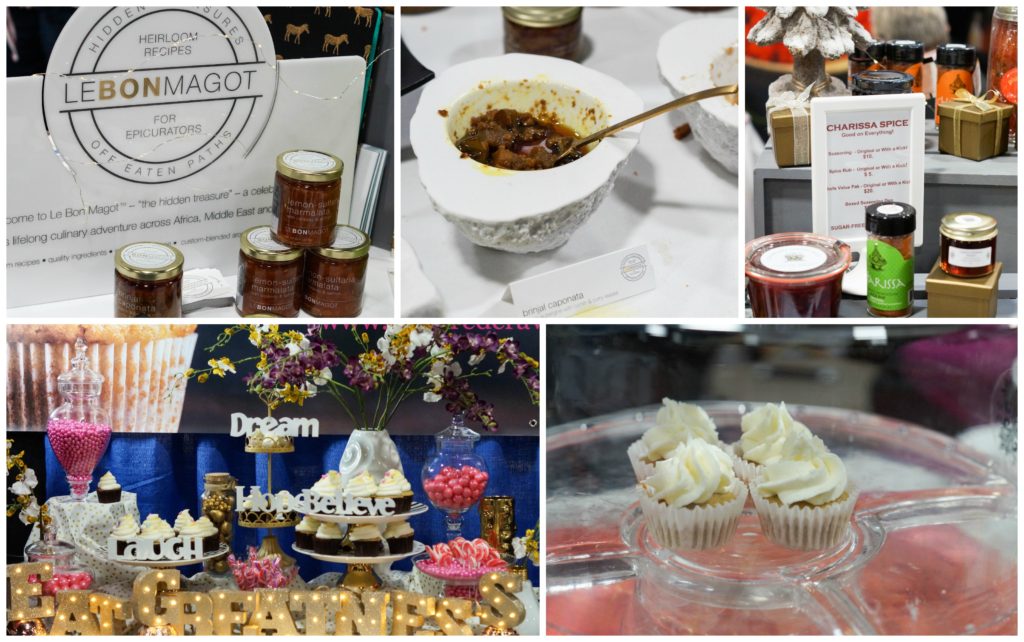 Le Bon Magot and Inspired Cravings booths at MetroCooking DC with spices and cupcakes on display.