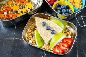 Outer Space Bento with a spaceship shaped sandwich.