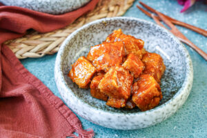 Fa'ausi (Samoan Coconut Caramel Bread) in a bowl.