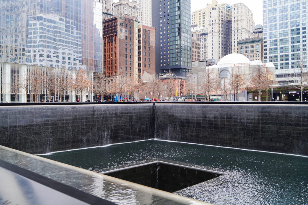 Black reflecting pool at the 9/11 Memorial & Museum.