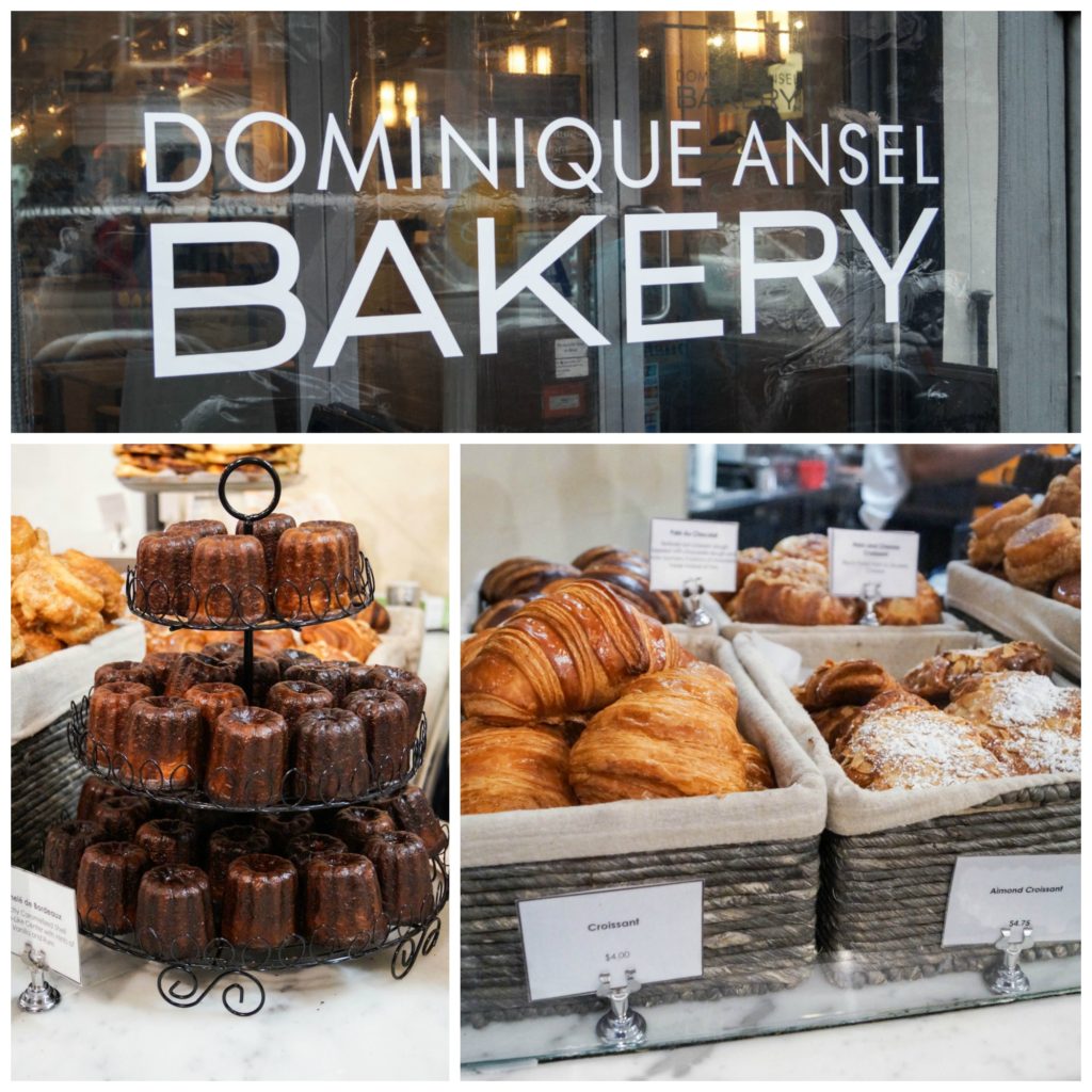 Entrance to Dominique Ansel Bakery and pastries on display.