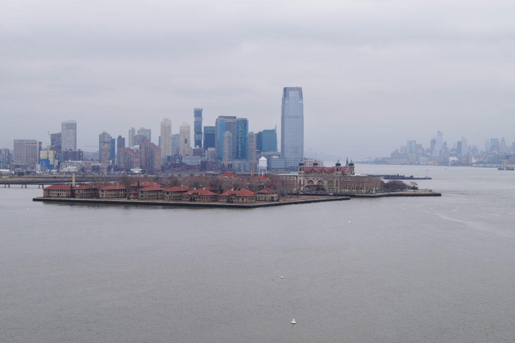 View of Ellis Island from the Statue of Liberty.