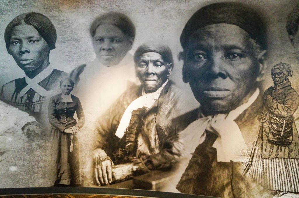 Mural of Harriet Tubman photos.