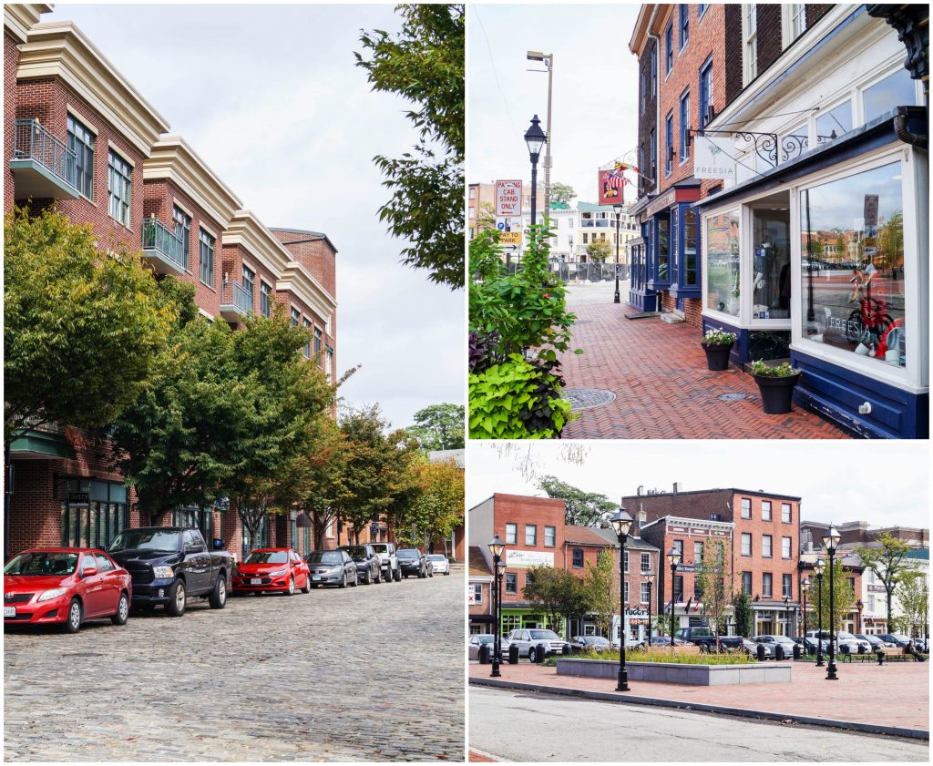 Street and storefronts in Fells Point- Baltimore, Maryland.