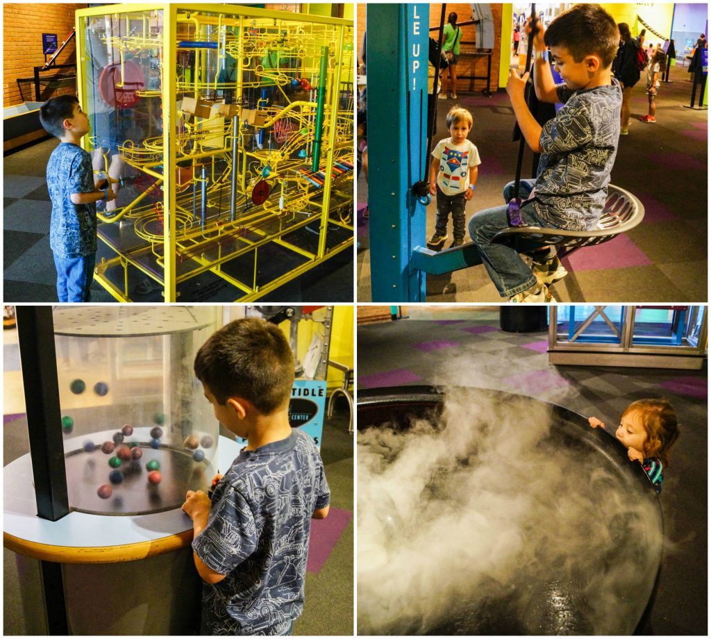 Marble maze and other exhibits in the Newton's Alley section of the Maryland Science Center.