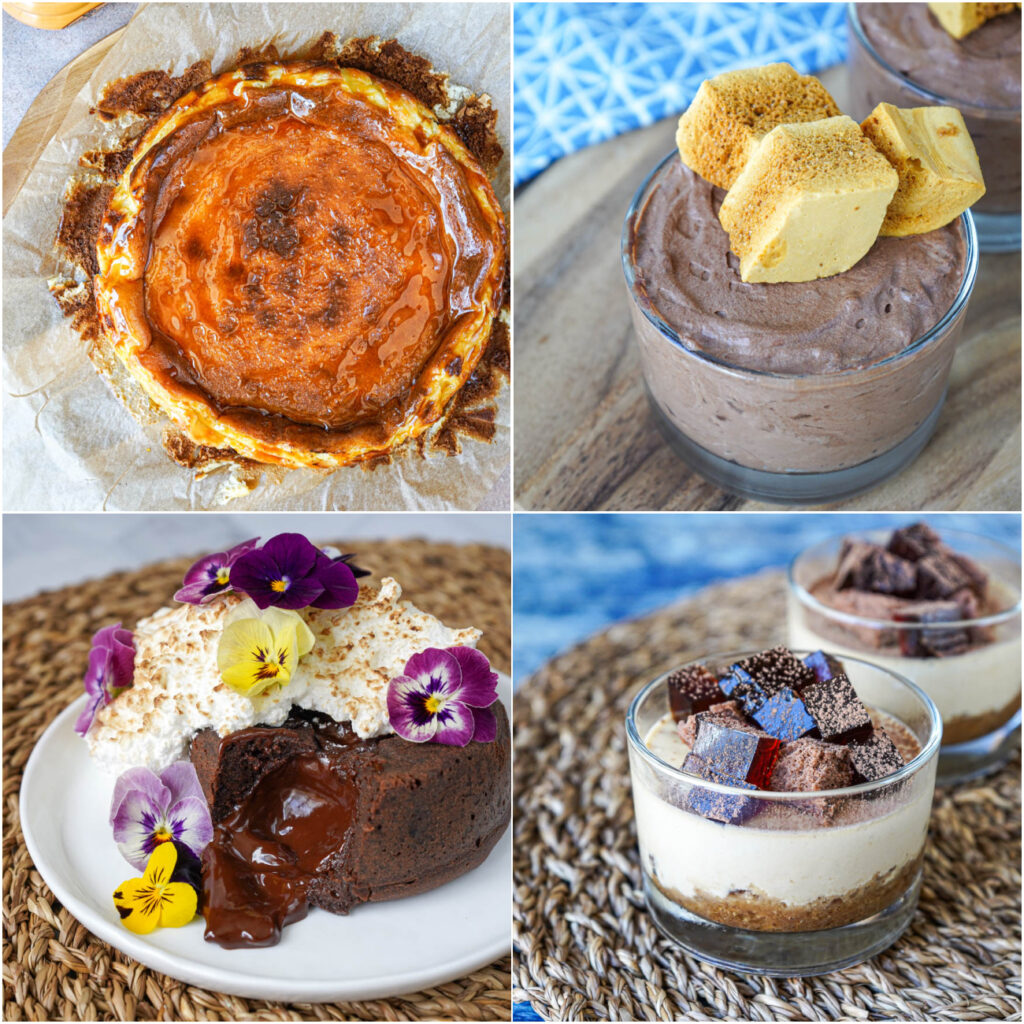 Burnt Honey Basque Cheesecake, Chocolate Mousse, Chocolate Lava S'mores, and Tiramisu Jar.