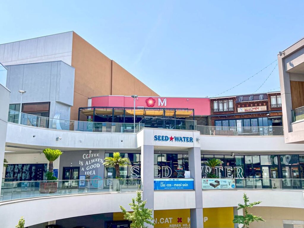 Three levels of The Source outdoor shopping mall.