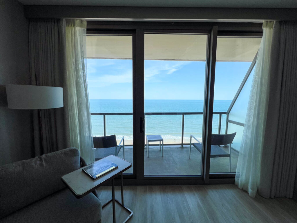 View of balcony and ocean from room at Marriott.