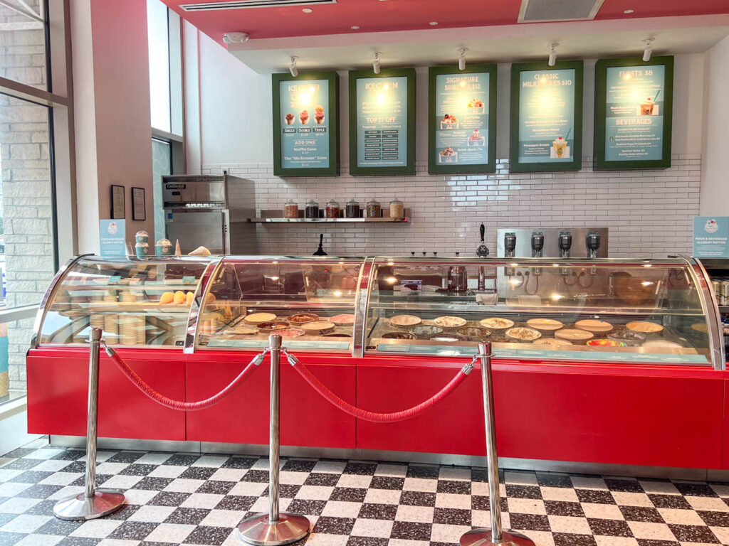 Ice Cream counter at We Scream Ice Cream in Marriott.