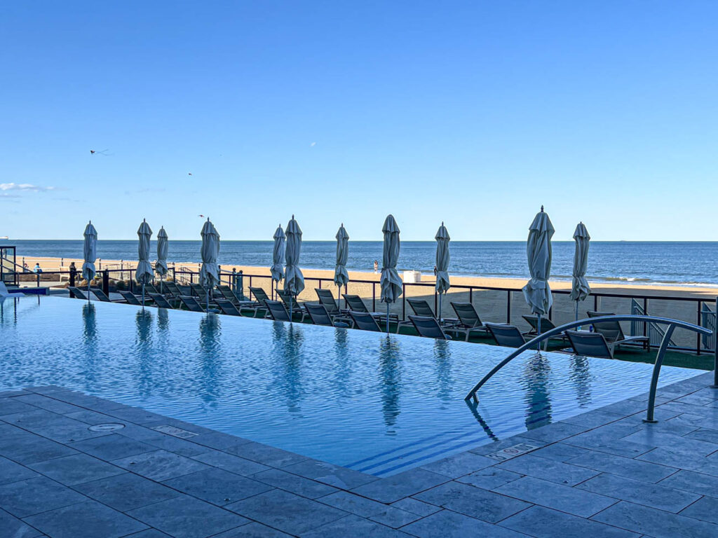 Infinity pool with Atlantic Ocean in the background at Marriott Resort.