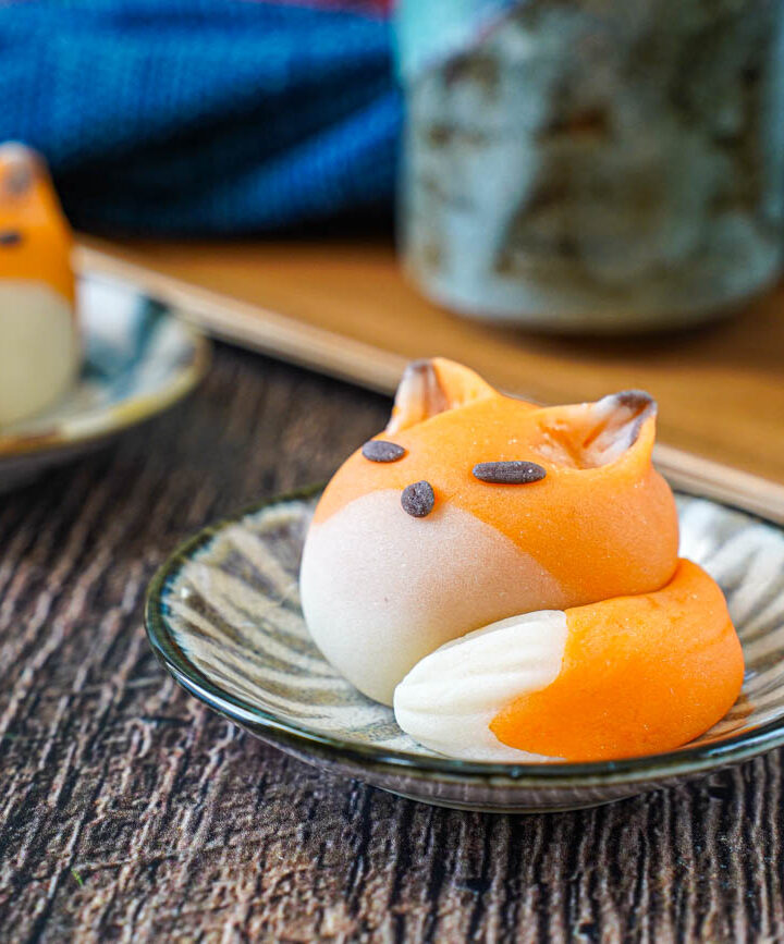 Fox Nerikiri on two plates.