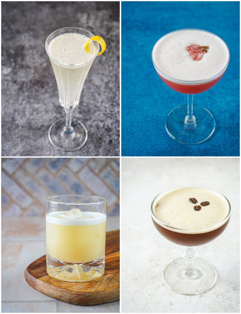 Sake 75, Sakura Club, Yuzu Sour, and Up Late.