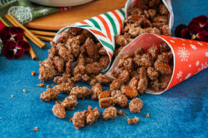 Gebrannte Mandeln (German Candied Almonds) in three paper cones.