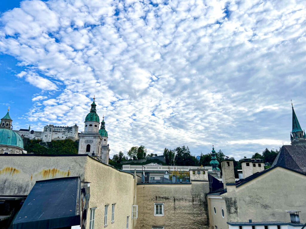 View of buildings in Salzburg from room rooftop.