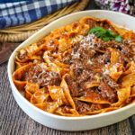 Short Rib Ragu in a bowl with pappardelle.