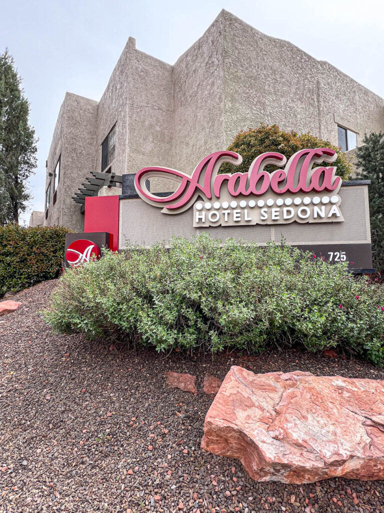 Sign at entrance of Arabella Hotel Sedona.