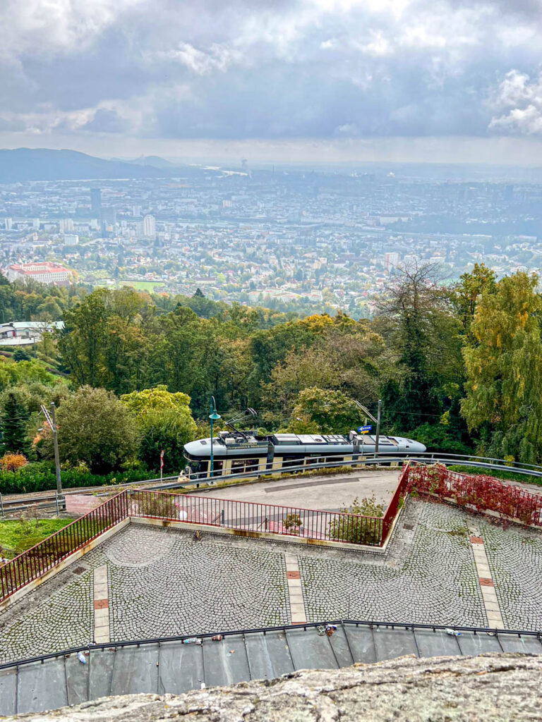 Pöstlingbergbahn with Linz in the background.