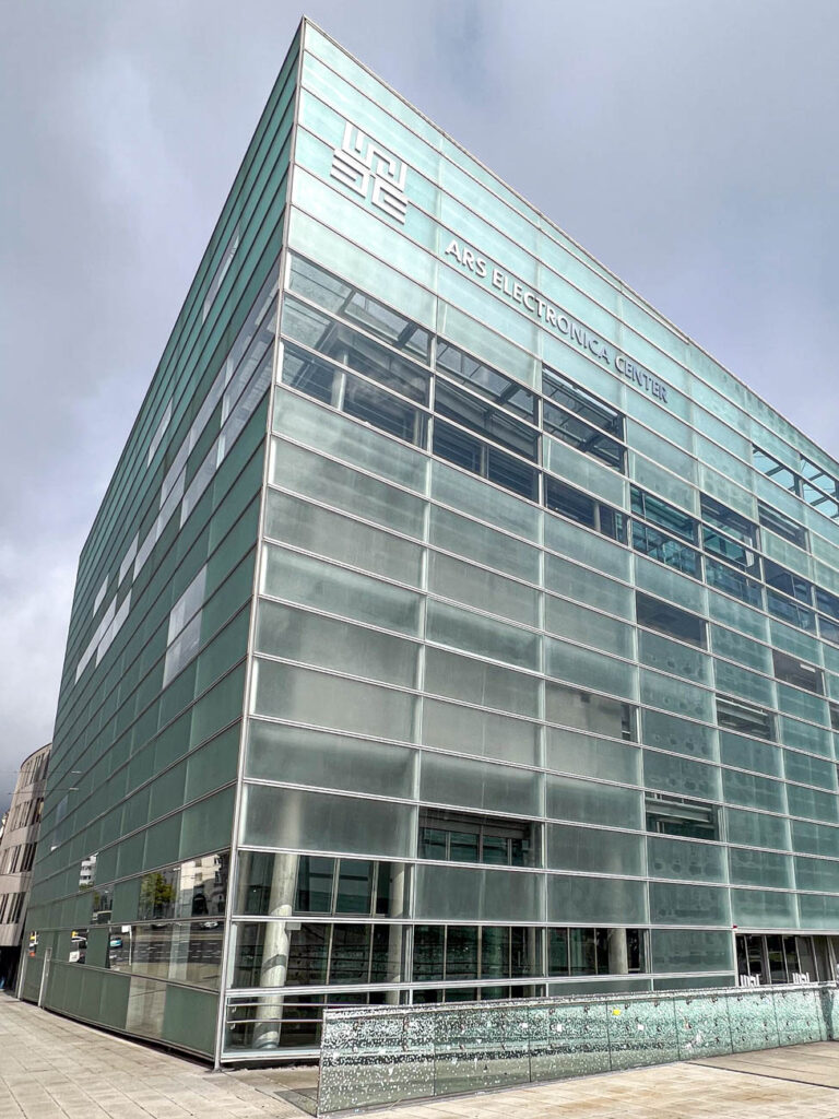 Glass outside of Ars Electronica Center building.