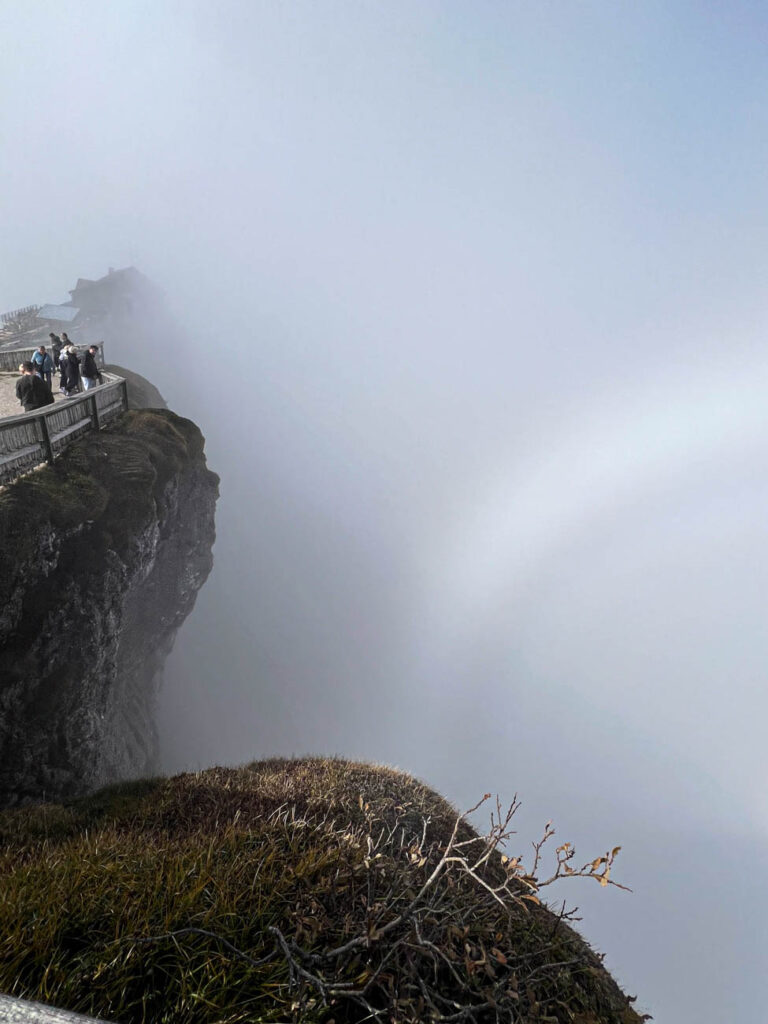 Fog along a cliff at Schafberg.