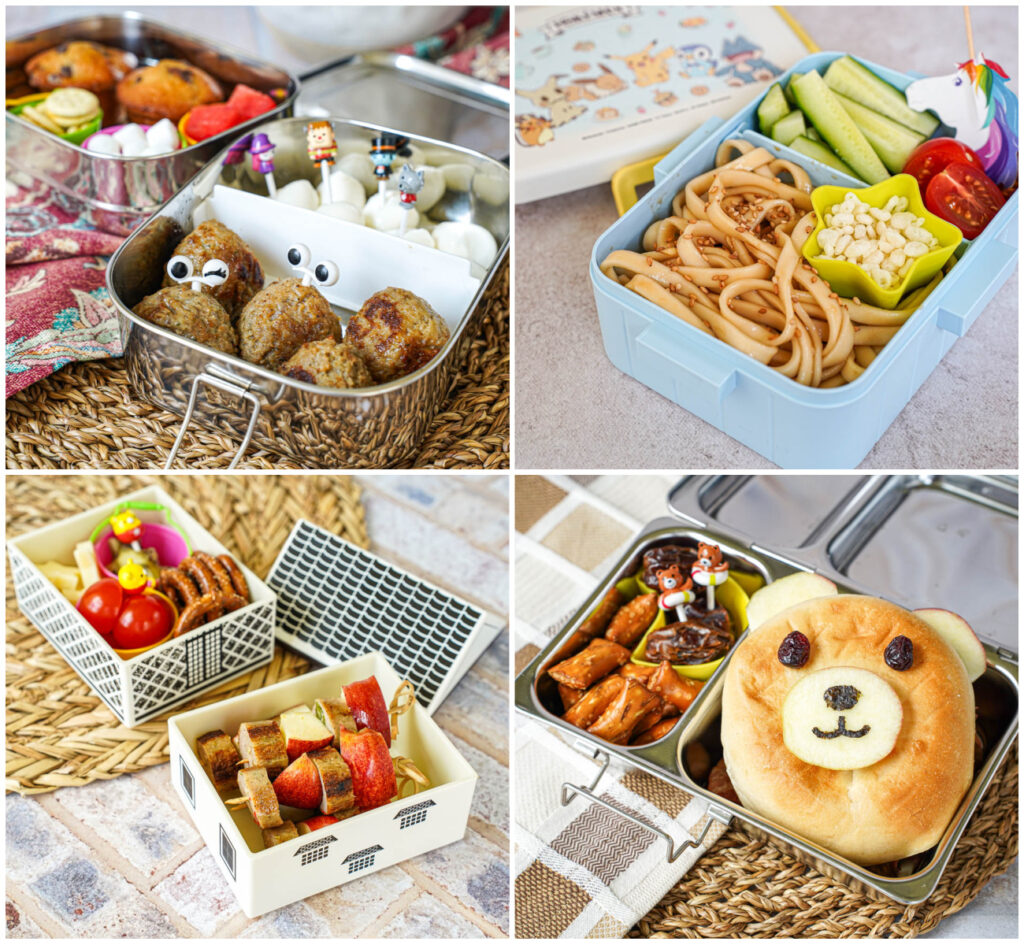M is for Meatballs, U is for Udon Noodles, Number 5 Stars, and Brown Bento Box from the Fresh Bento cookbook.
