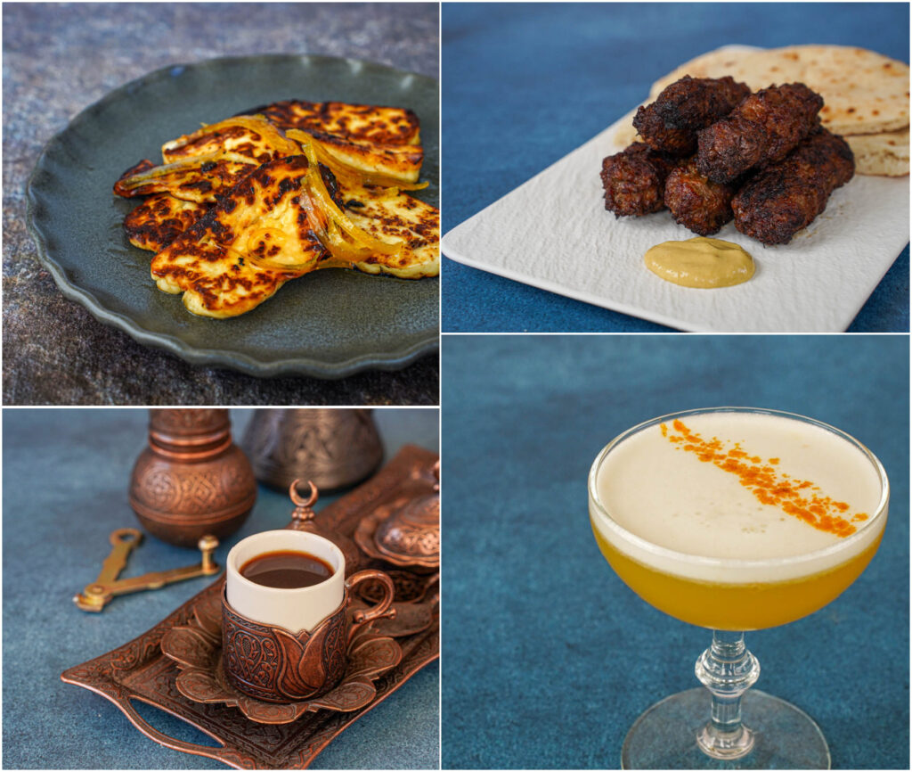 Grilled Halloumi with Candied Lemon Zest, Mititei (Ćevapčići), Ibrik Coffee (Cezve), and Țuicǎ Sour.
